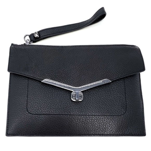 Botiker Wristlet Clutch Valentina Medium Clutch Black Leather Silver New NWT - Picture 2 of 12